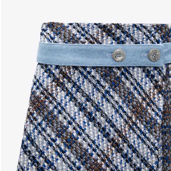 Zara Combination Textured Tweed Denim Mini Skirt S - Picture 5 of 8